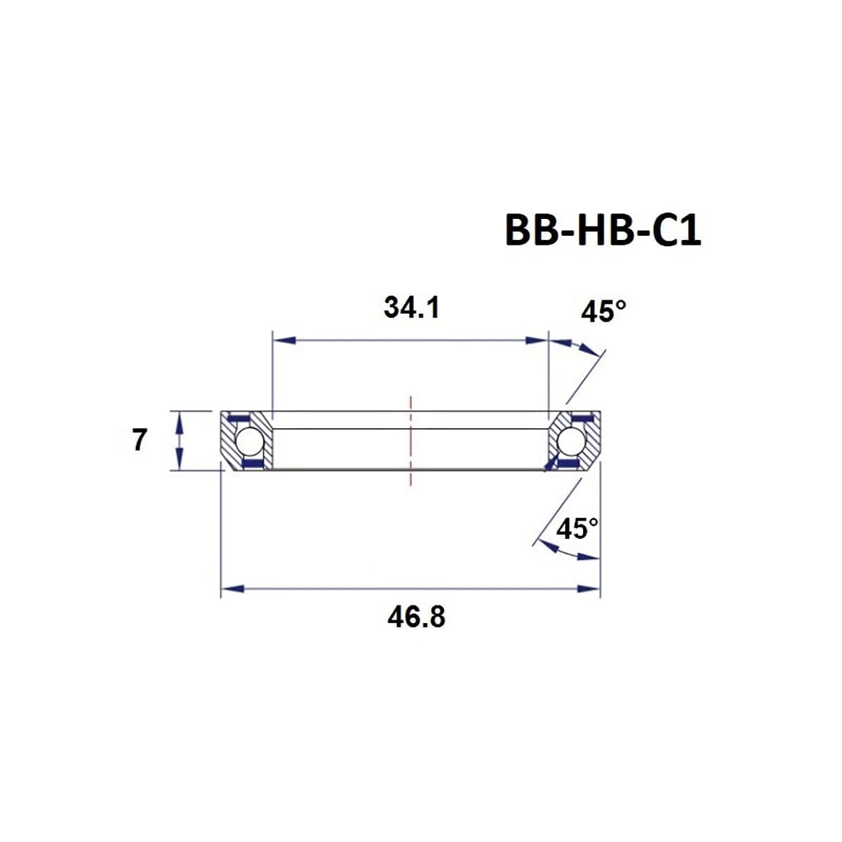Roulement de Direction BLACK BEARING C1 1-1/4" 45/45° (34,1 x 46,8 x 7 mm)