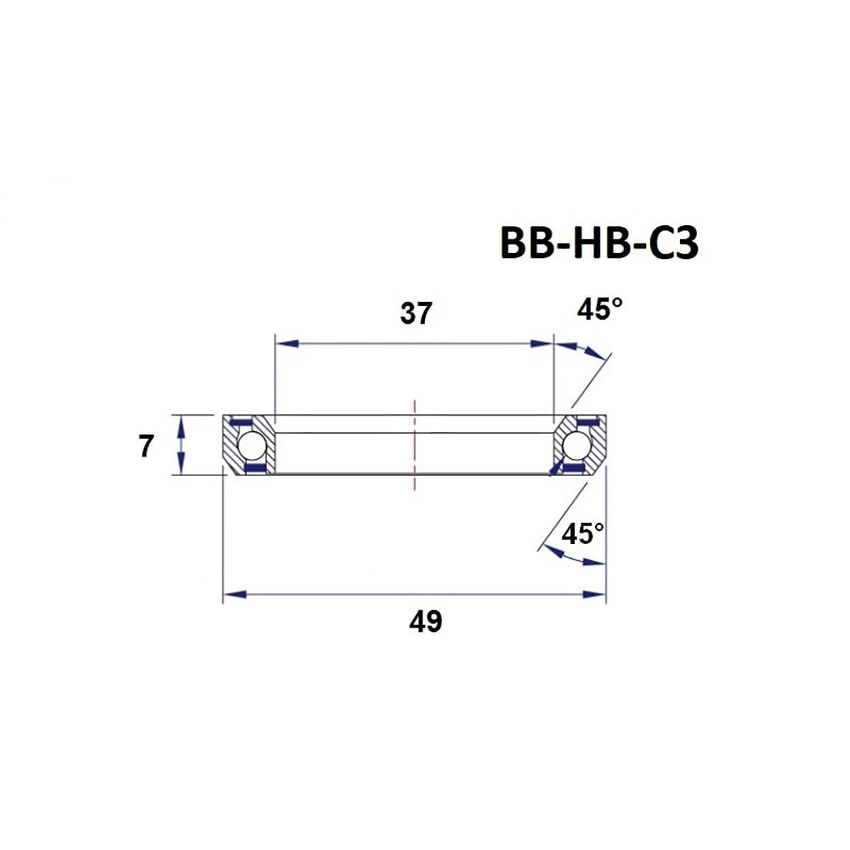 Roulement de Direction BLACK BEARING C3 45/45° (37 x 49 x 7 mm)