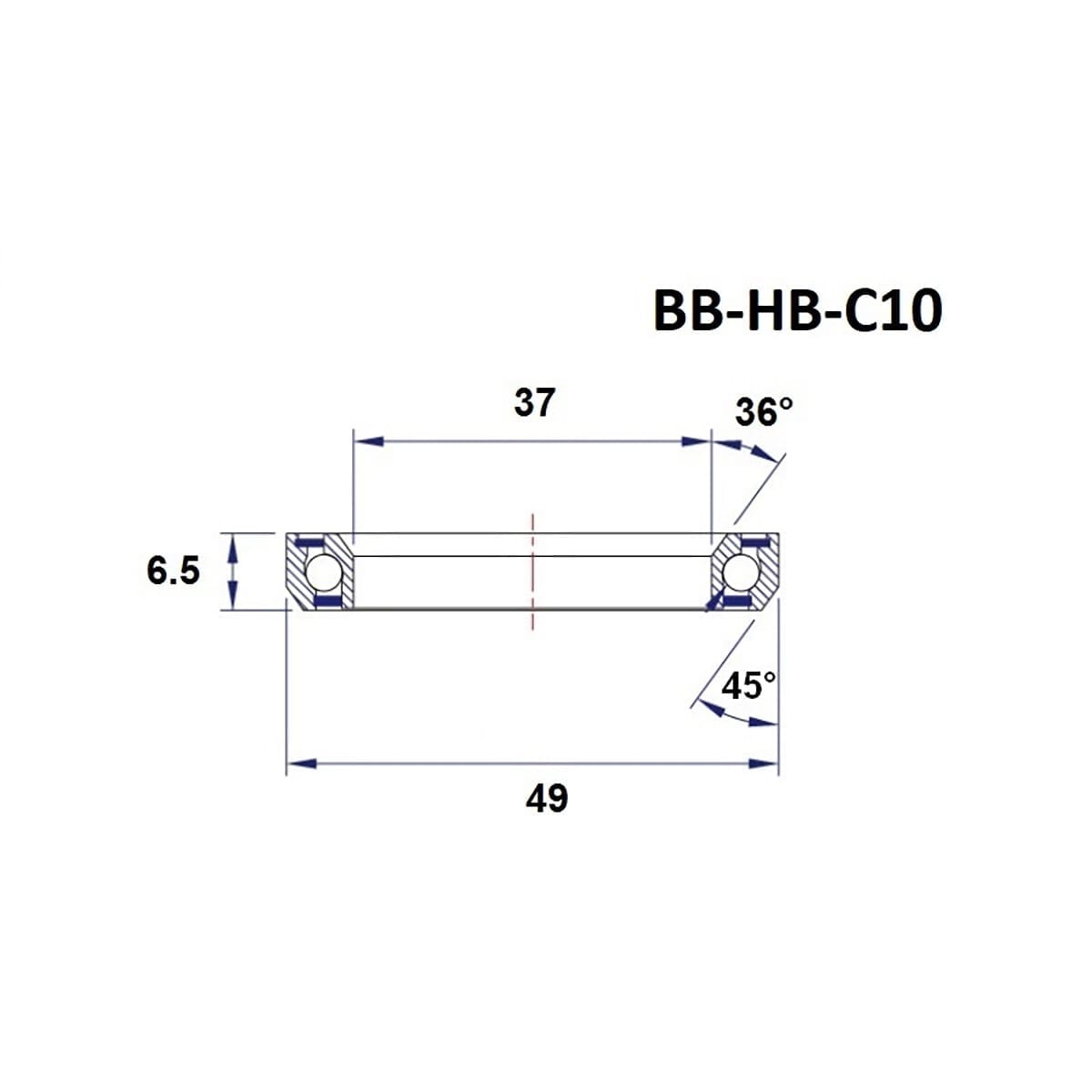 Roulement de Direction BLACK BEARING C10 36/45° (37 x 49 x 6,5 mm)