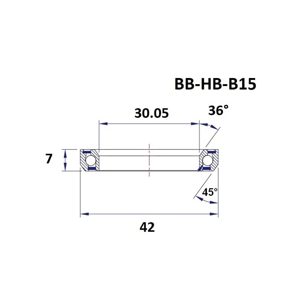 Roulement de Direction BLACK BEARING B15 1-1/8" 36/45° (30,05 x 42 x 7 mm)